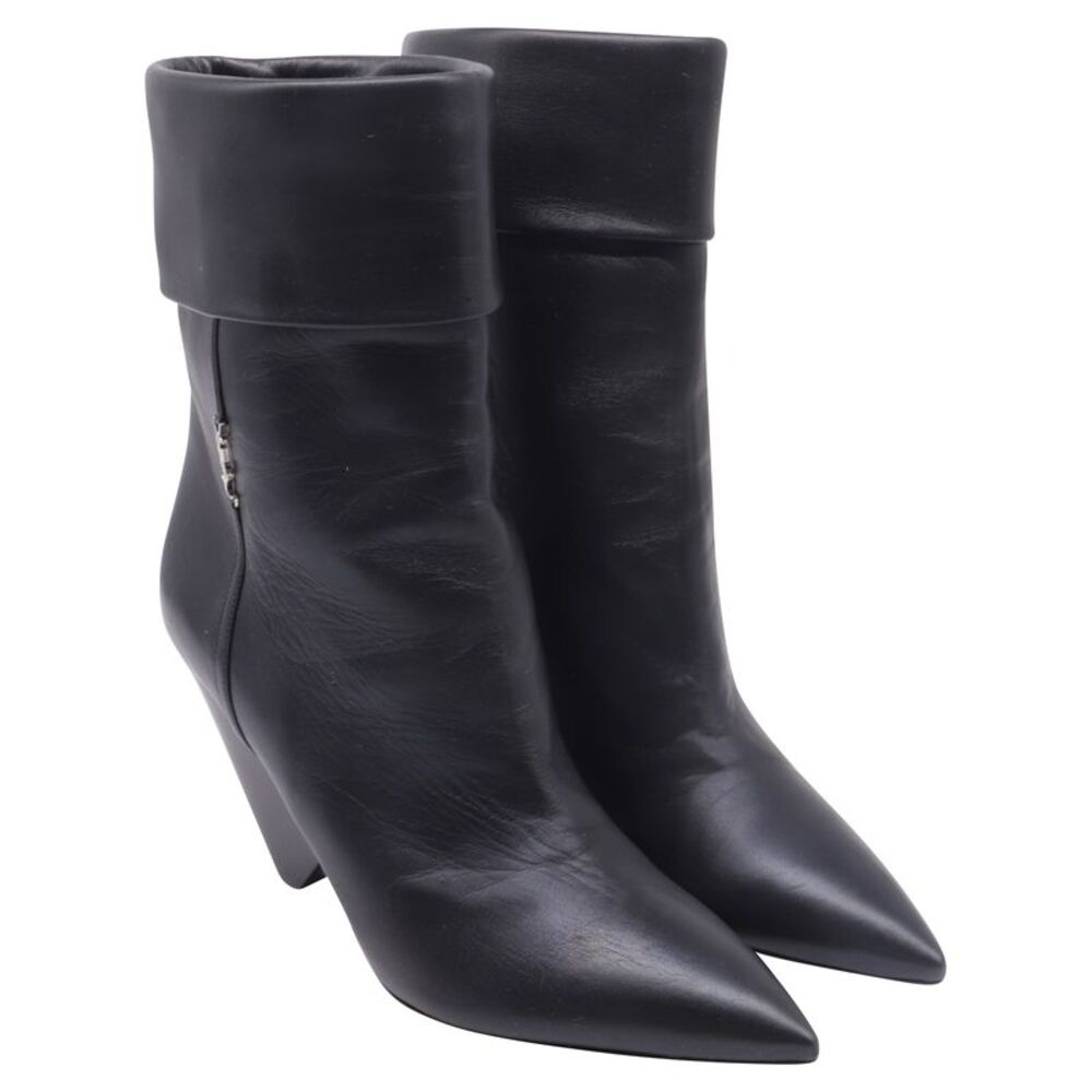 Saint Laurent Niki 85 Wedge Ankle Boots in Black Leather